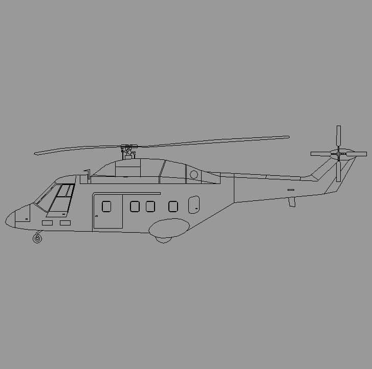 Bloque Autocad Vista de Helicóptero pesado en Perfil